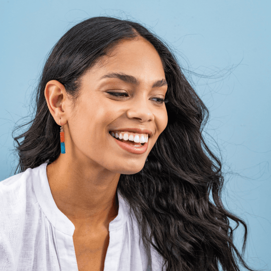 Bernadette Druzy Gradient Bar Drop Earrings Coral + Turquoise Stud