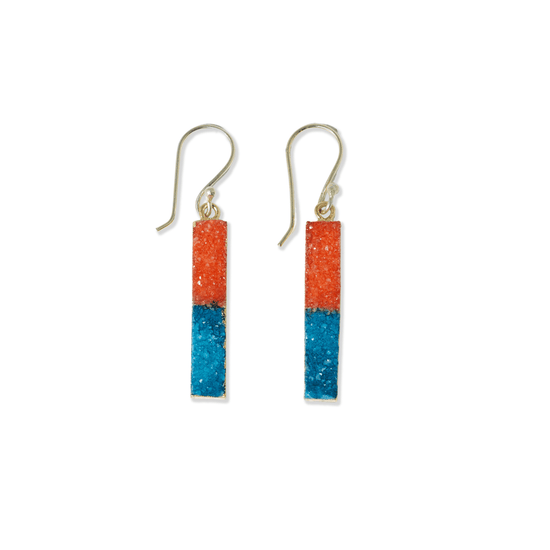 Bernadette Druzy Gradient Bar Drop Earrings Coral + Turquoise Stud
