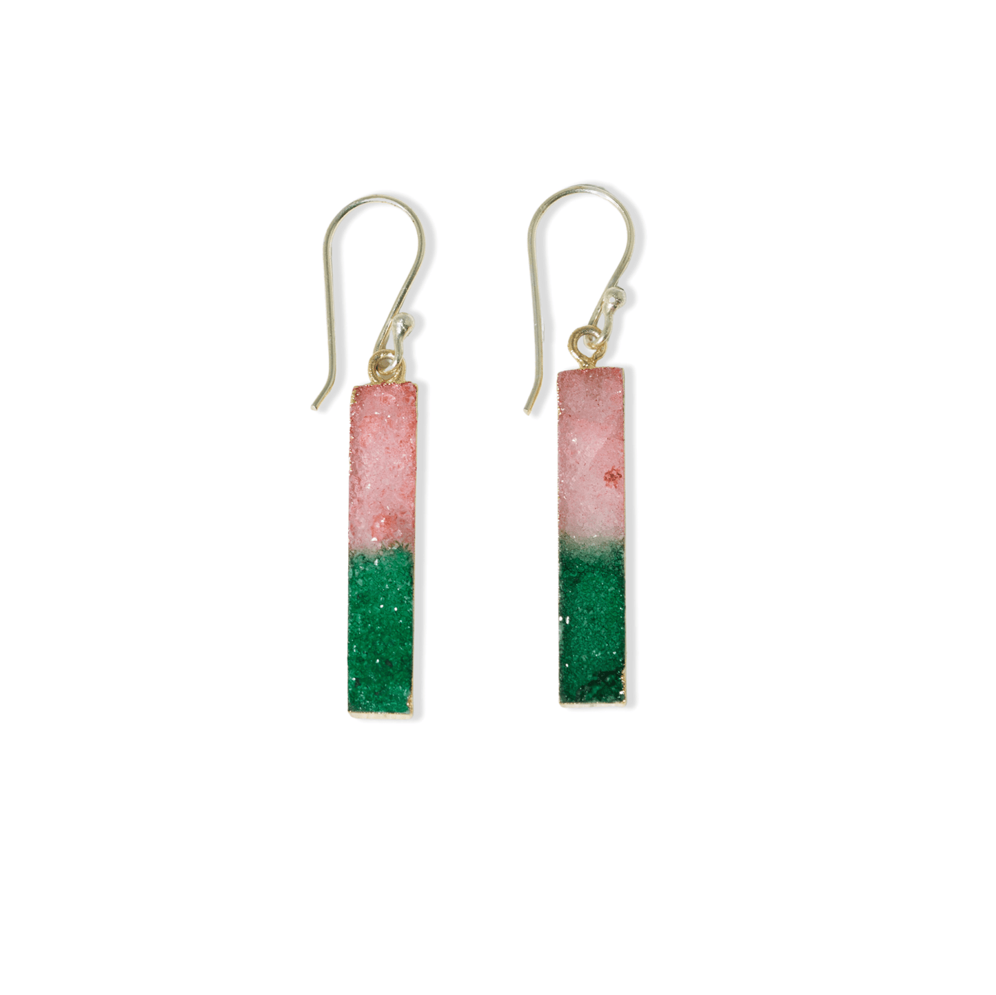 Bernadette Druzy Gradient Bar Drop Earrings Pink + Emerald Stud