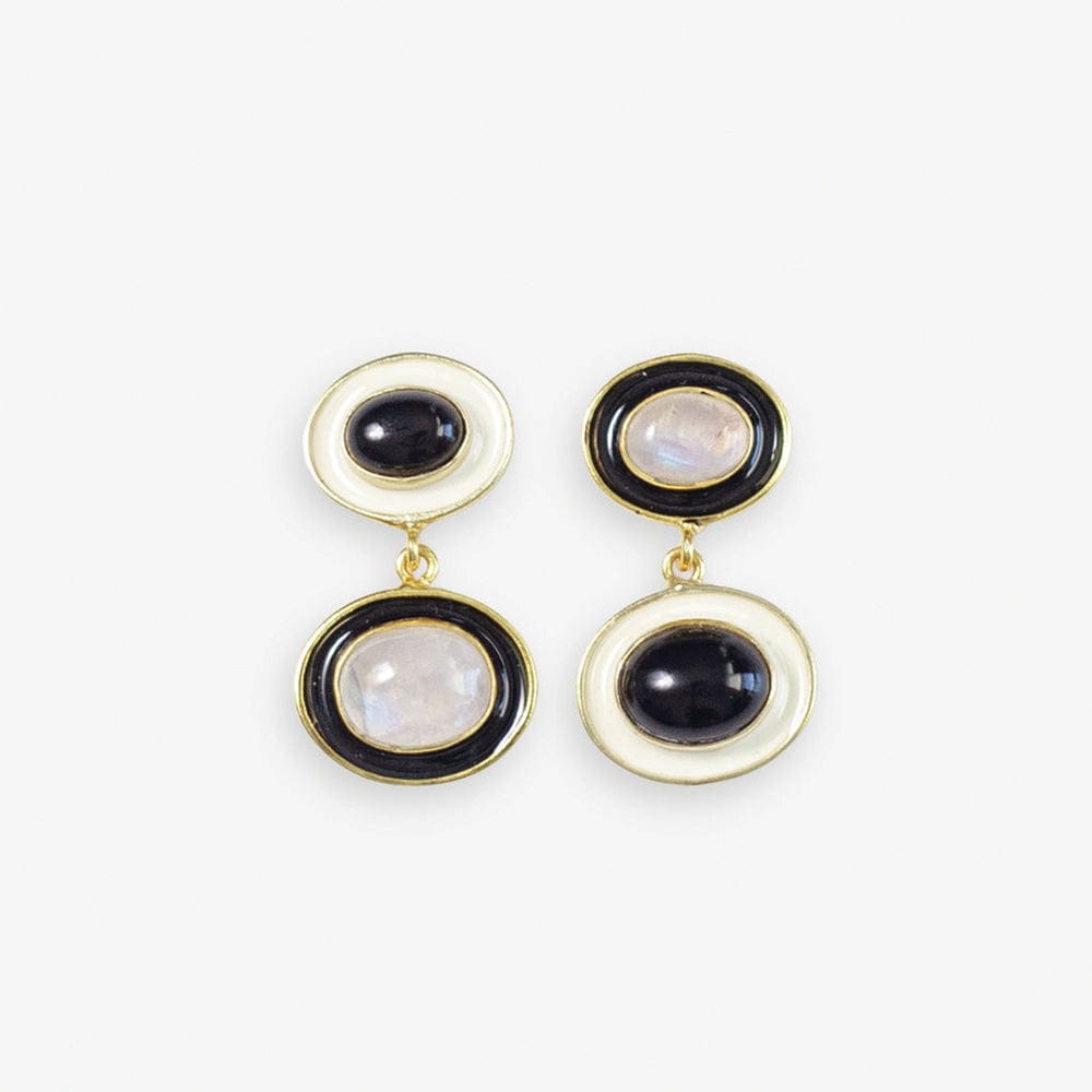 Betty Semi-Precious Mixed Stone And Enamel Drop Earrings Black/White Black/White DROP