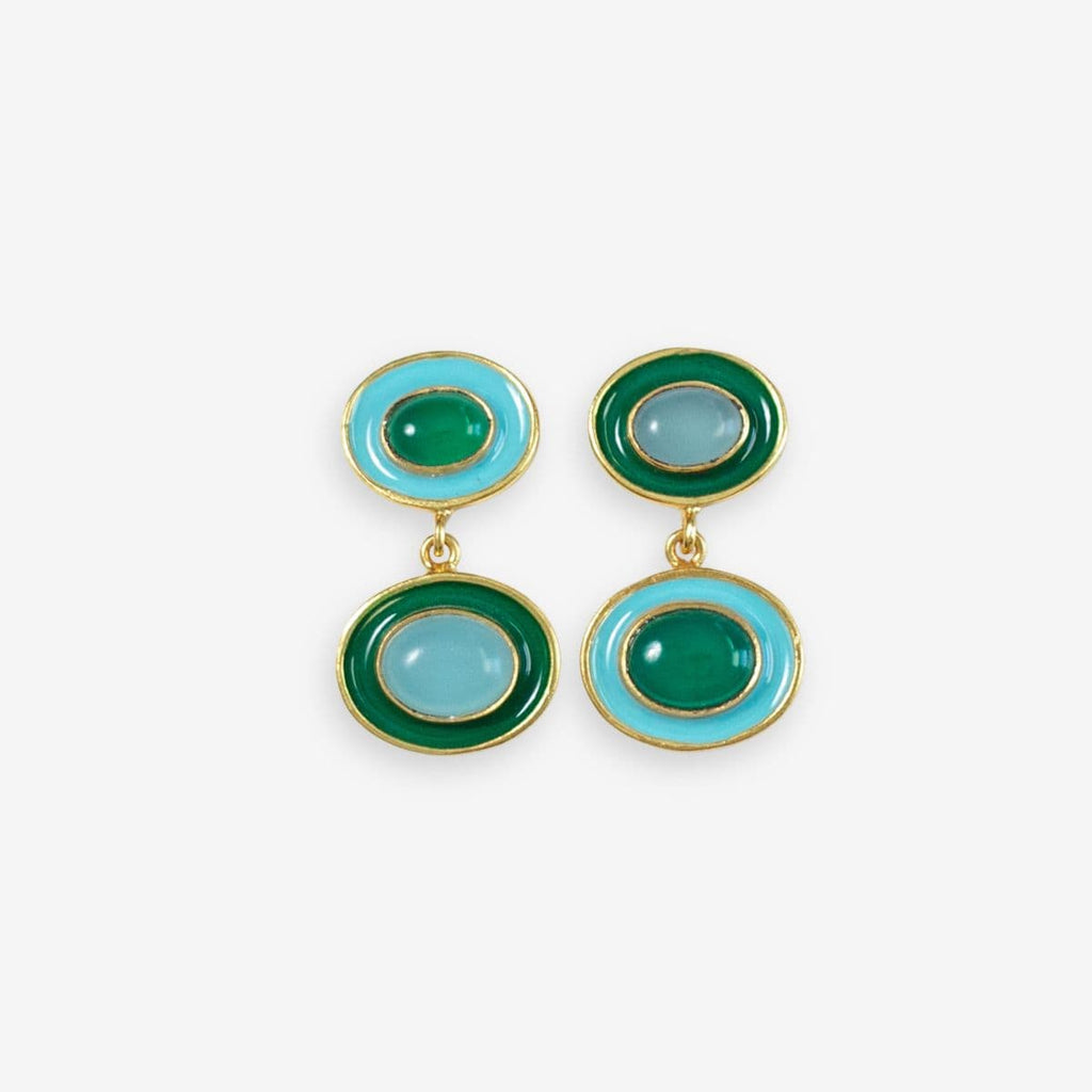 Betty Semi Precious Mixed Stone And Enamel Drop Earrings Green