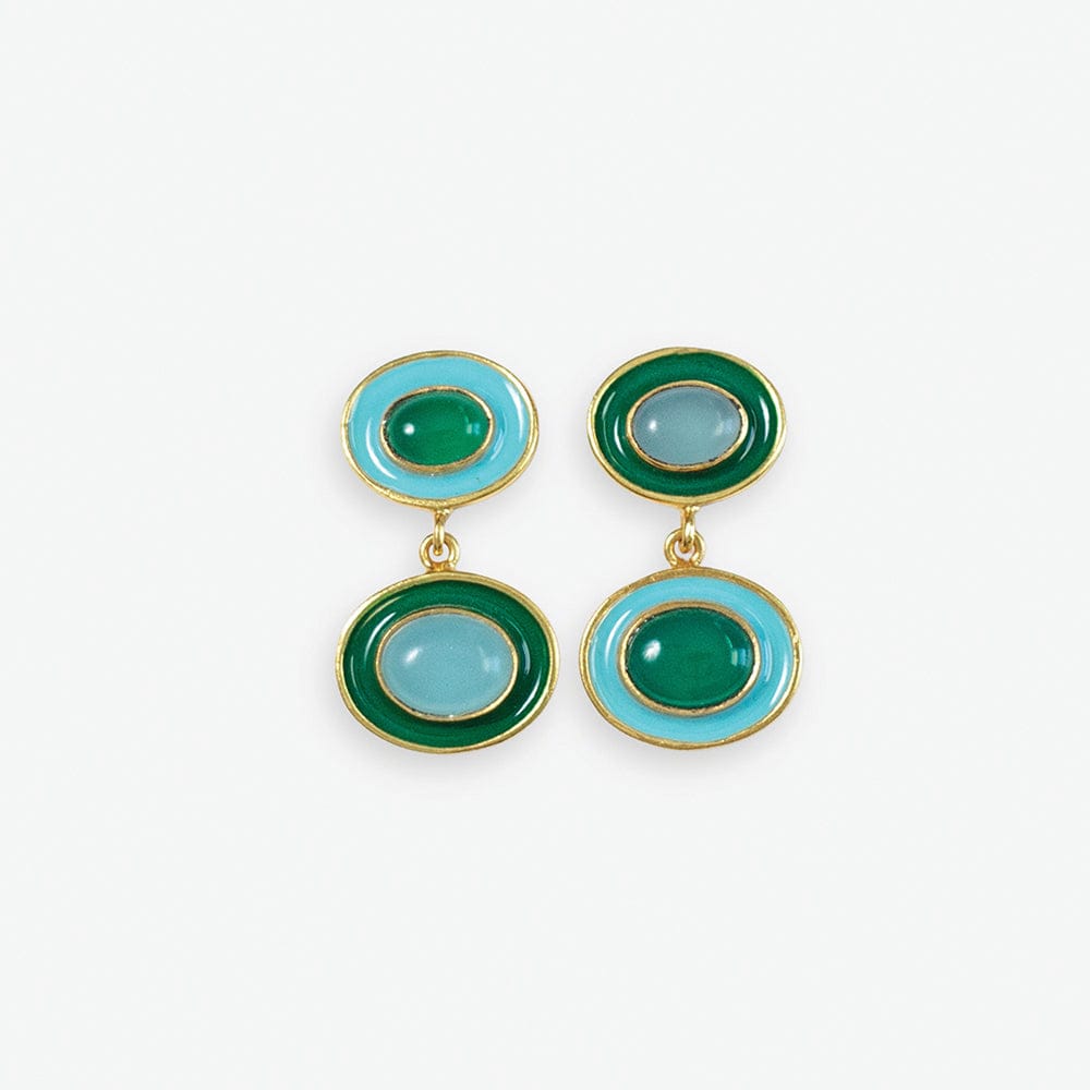 Betty Semi-Precious Mixed Stone And Enamel Drop Earrings Green/Light Blue Green/Light Blue DROP