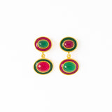 Betty Semi-Precious Mixed Stone And Enamel Drop Earrings Magenta + Green Drop