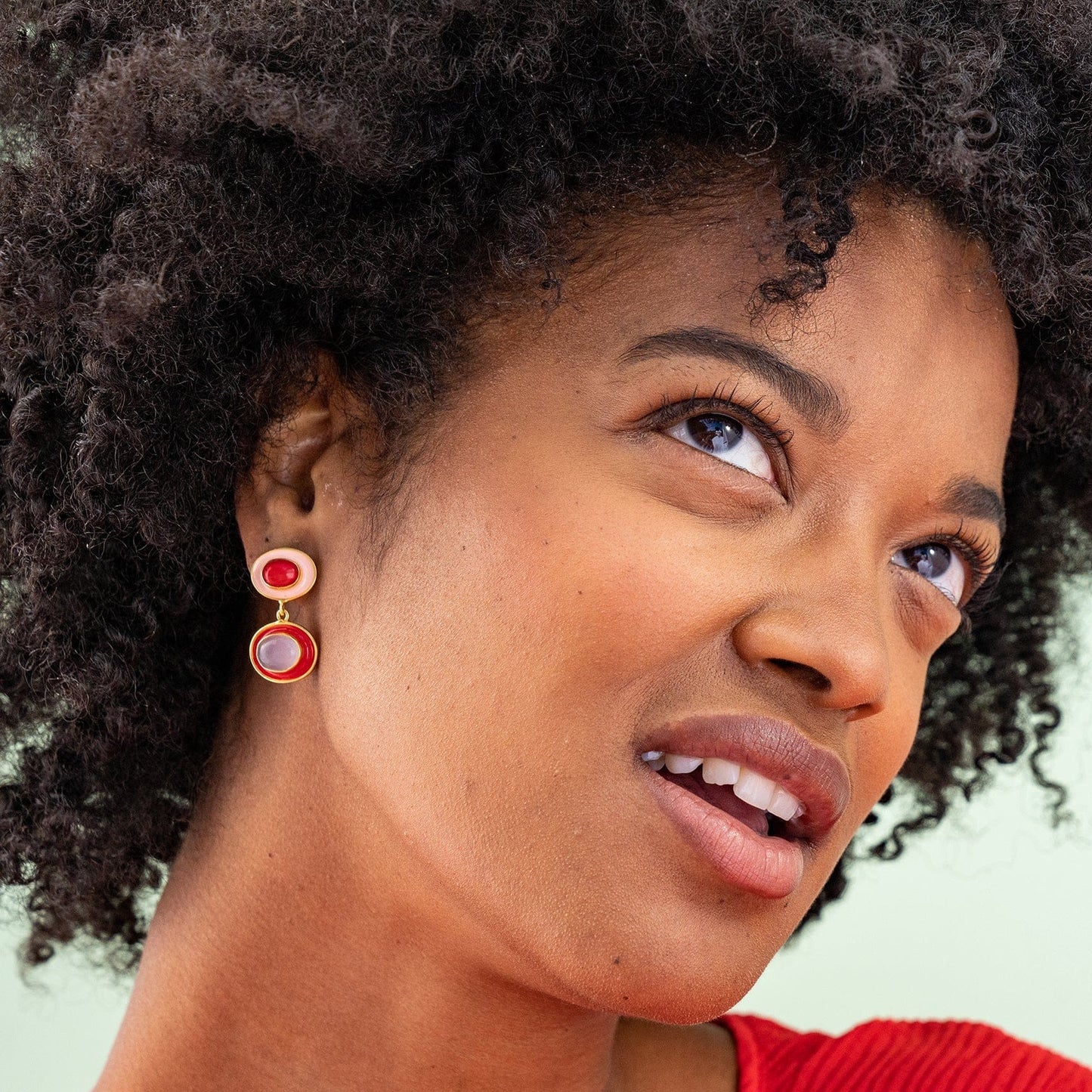 Betty Semi-Precious Mixed Stone And Enamel Drop Earrings Red/Blush Red/Blush Drop