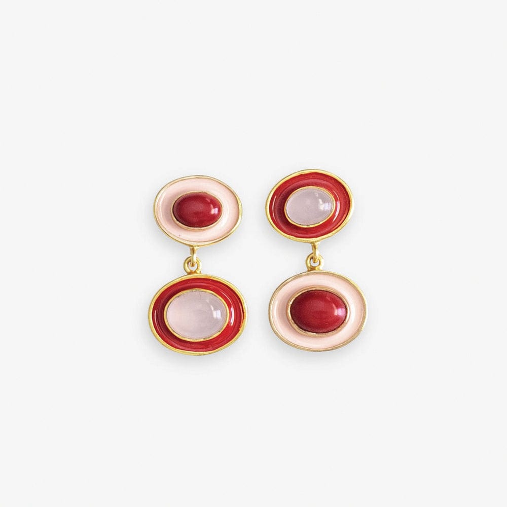 Ink + Alloy Betty Semi-Precious Mixed Stone And Enamel Drop Earrings Red/Blush Red/Blush