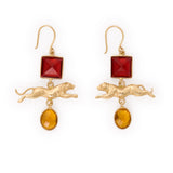 Bianca Tiger Pendant + Glass Stone Dangle Earrings Brass Dangle