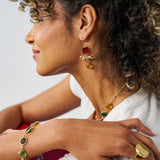 Bianca Tiger Pendant + Glass Stone Dangle Earrings Brass Dangle