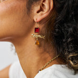 Bianca Tiger Pendant + Glass Stone Dangle Earrings Brass Dangle