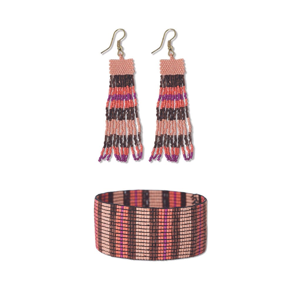 Billie Horizontal Stripes Beaded Earrings + Kenzie Beaded Stretch Bracelet Set Jaipur gift set