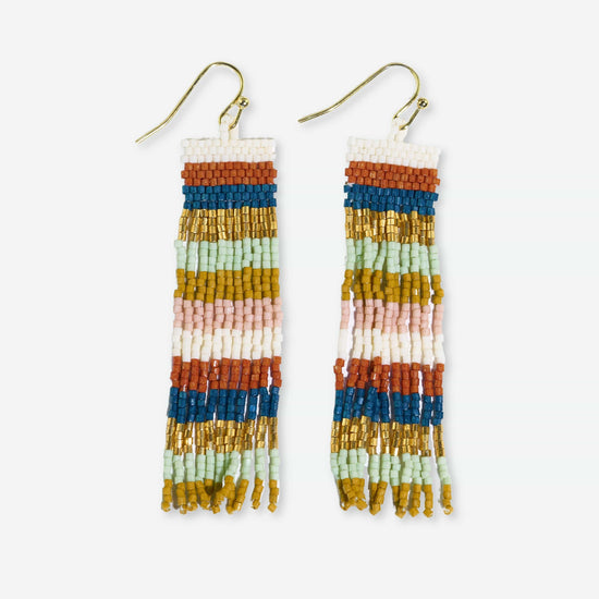 Billie Mixed Horizontal Stripes Beaded Fringe Earrings Desert Earrings