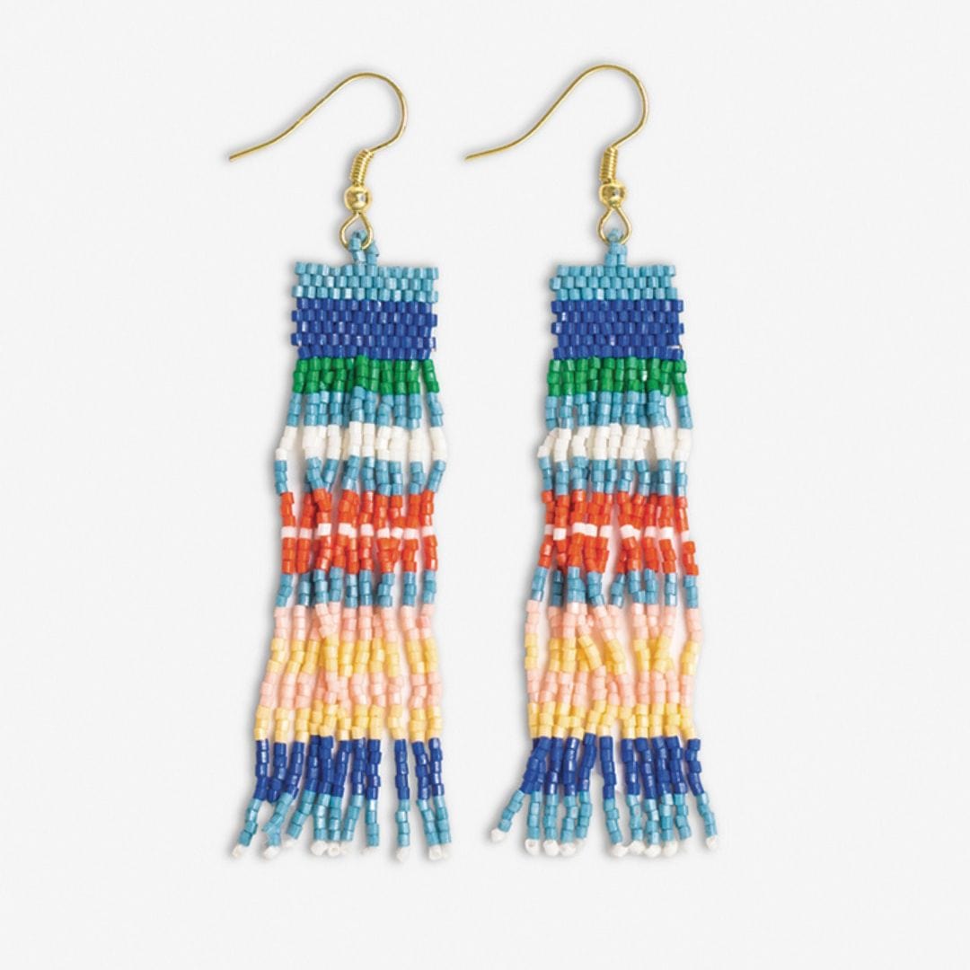 Billie Mixed Horizontal Stripes Beaded Fringe Earrings St. Tropez