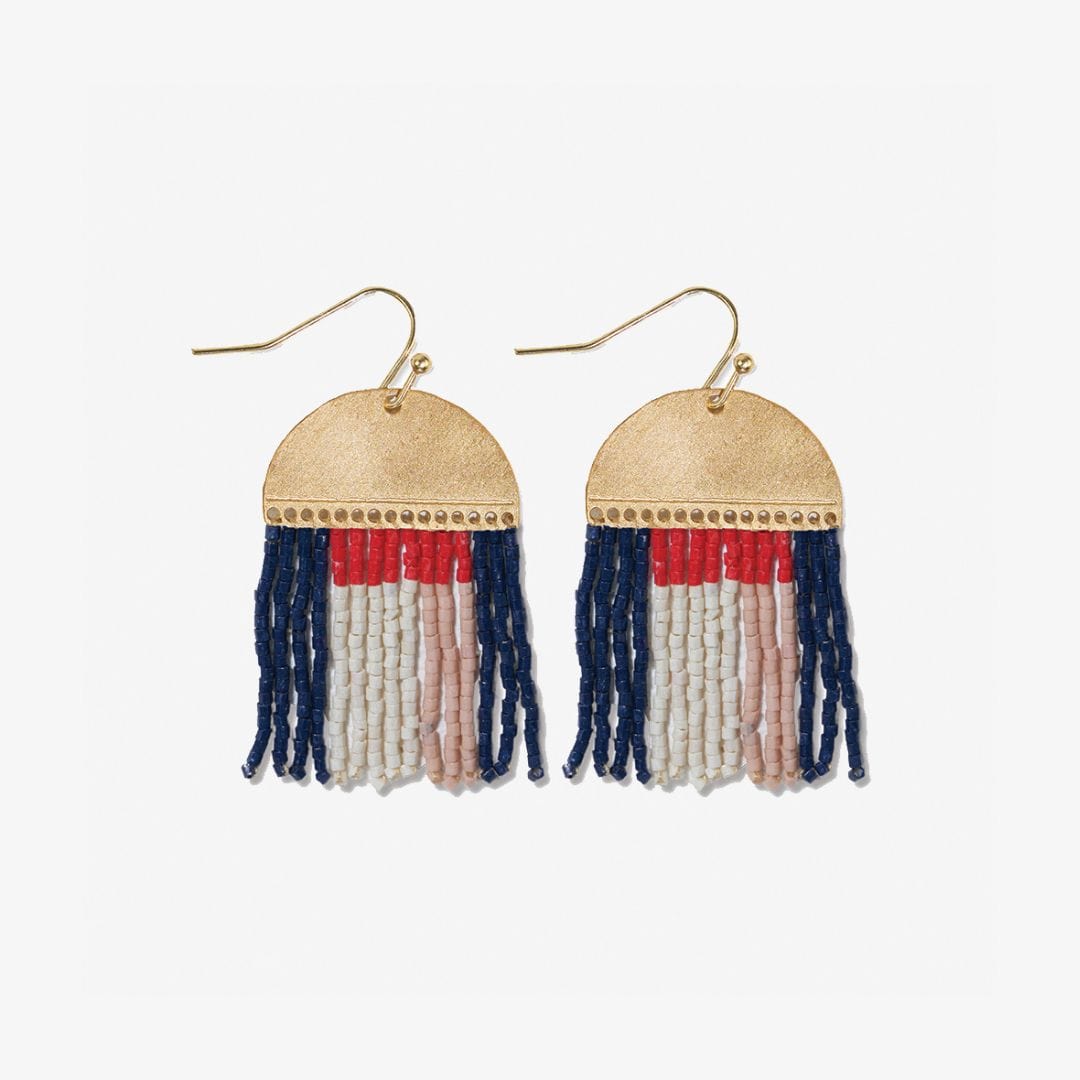 Birdie Abstract Beaded Fringe Earrings Navy