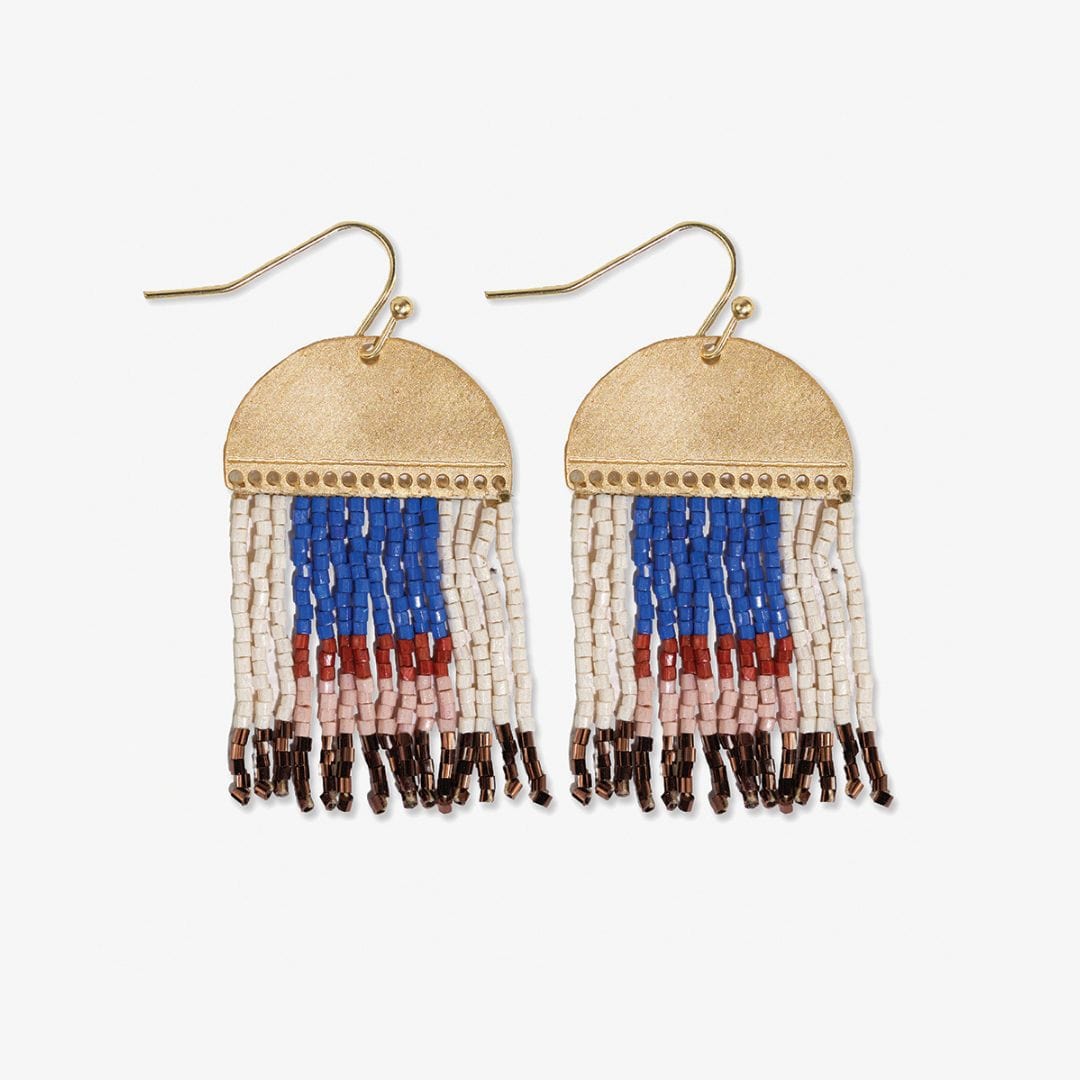 Birdie Abstract Beaded Fringe Earrings Rust + Lapis Fringe Earrings