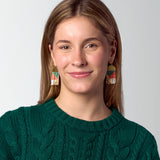 Birdie Geometric Beaded Fringe Earrings Emerald, Coral, Ivory, + Gold Fringe