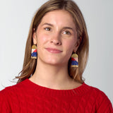 Birdie Geometric Beaded Fringe Earrings Navy, Red, Blush, + Gold Fringe