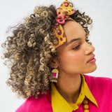Birdie Geometric Beaded Fringe Earrings Pink, Brown, Ivory, + Gold Fringe