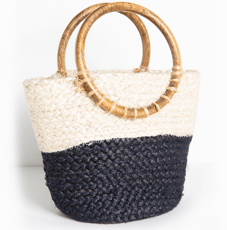 Black Color Block Jute Bag Bag
