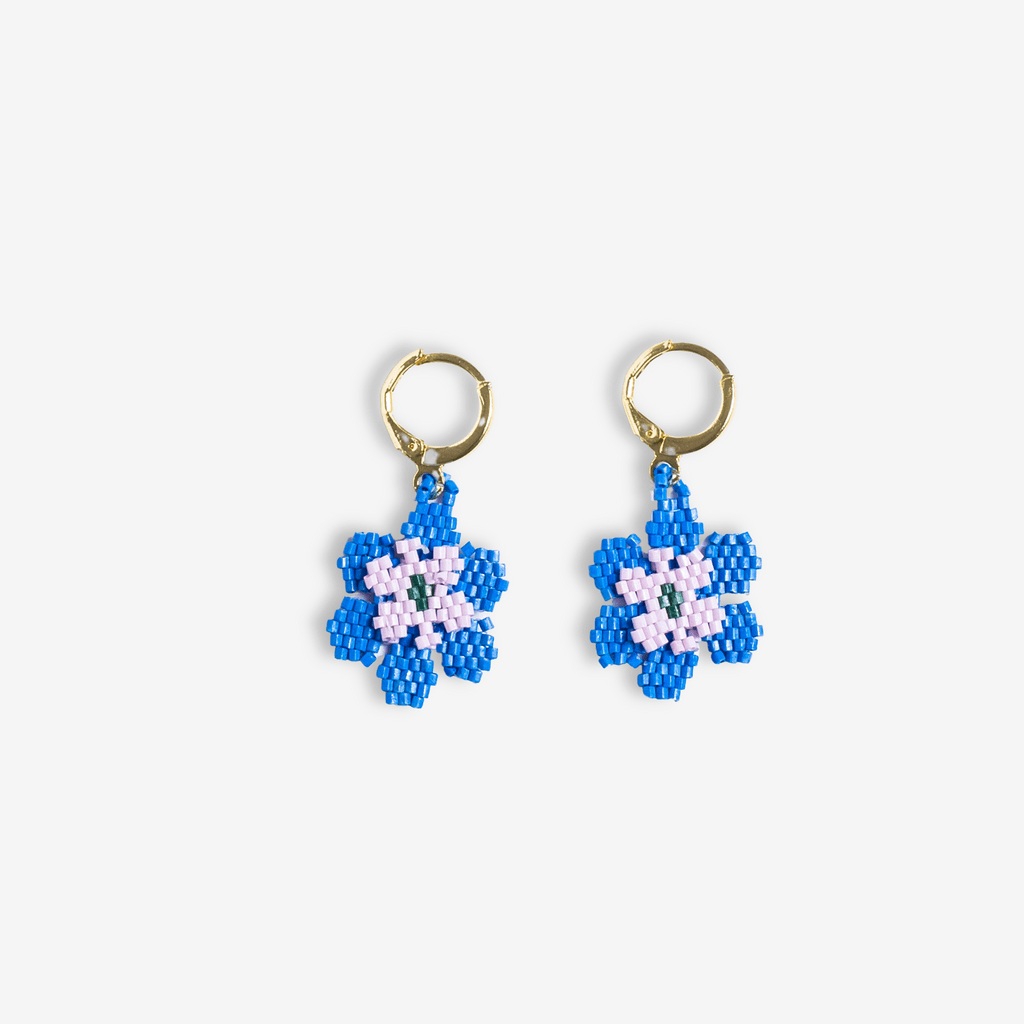 Load image into Gallery viewer, Blossom Double Layer Six Petal Flower Drop Earrings Royal Blue
