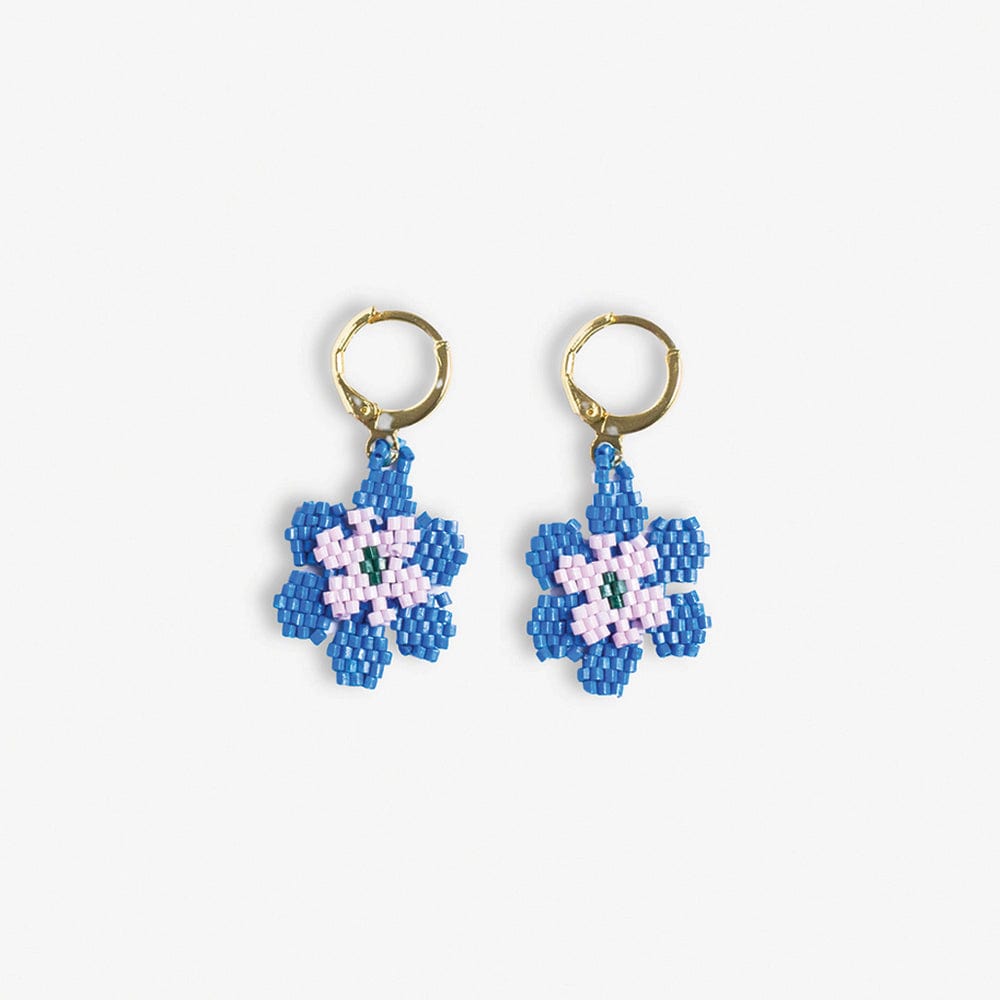 Blossom Double Layer Six Petal Flower Drop Earrings Royal Blue