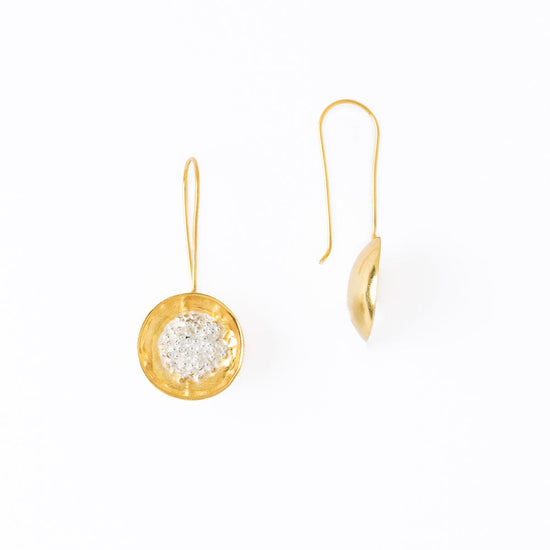 Bobbi Hammered Disc With Clusters Earrings 18k Gold + Silver Threader