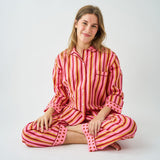 Bonnie Pajama Set Camel + Pink Stripes with Dot Trim Size Small Pajamas