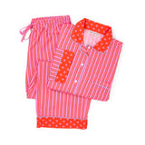 Bonnie Pajama Set Hot Pink + Orange Stripes with Dot Trim Pajamas