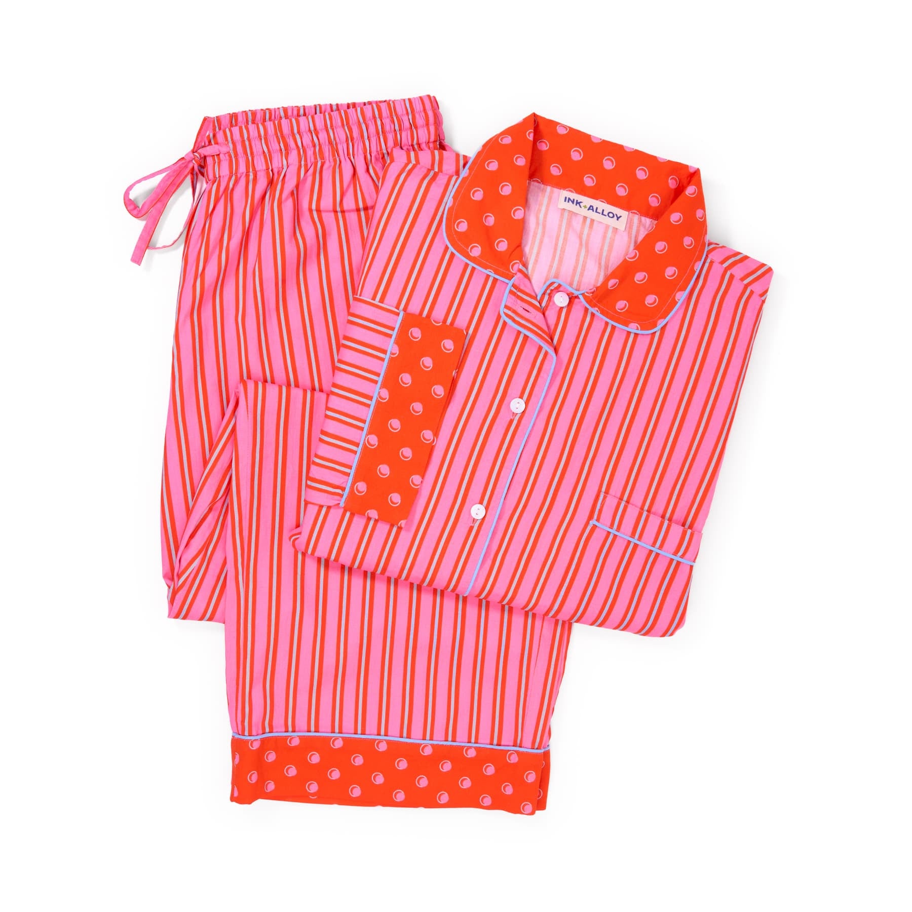 Bonnie Pajama Set Hot Pink + Orange Stripes with Dot Trim Pajamas