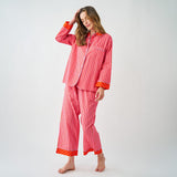 Bonnie Pajama Set Hot Pink + Orange Stripes with Dot Trim Size Small Pajamas