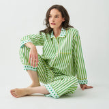 Bonnie Pajama Set Light Blue + Citron Stripes with Dot Trim Size Small Pajamas