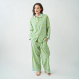 Bonnie Pajama Set Light Blue + Citron Stripes with Dot Trim Size Small Pajamas
