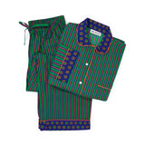Bonnie Pajama Set Navy + Green Stripes with Dot Trim Pajamas