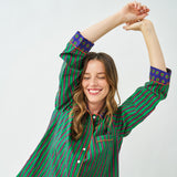 Bonnie Pajama Set Navy + Green Stripes with Dot Trim Size Small Pajamas