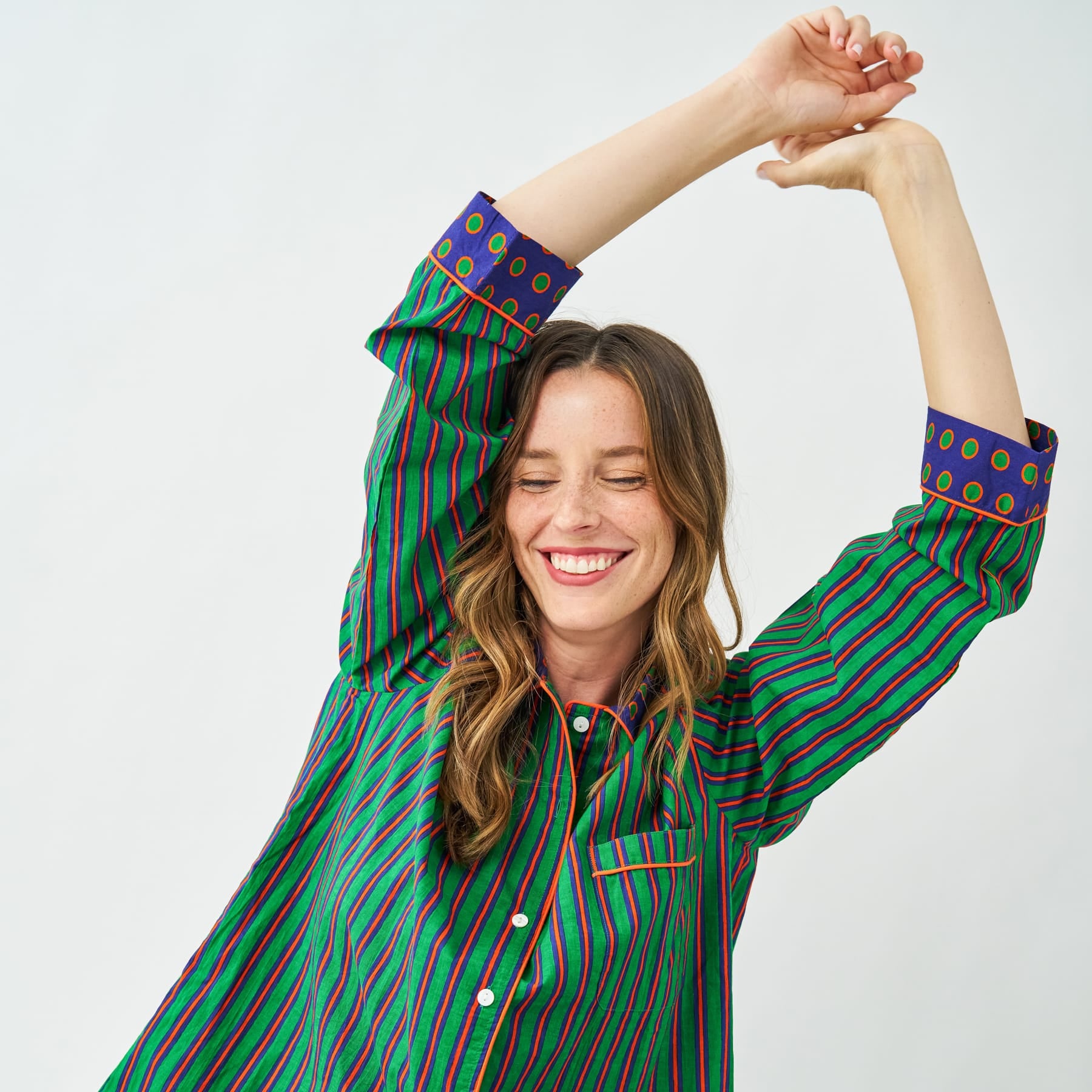 Bonnie Pajama Set Navy + Green Stripes with Dot Trim Size Small Pajamas