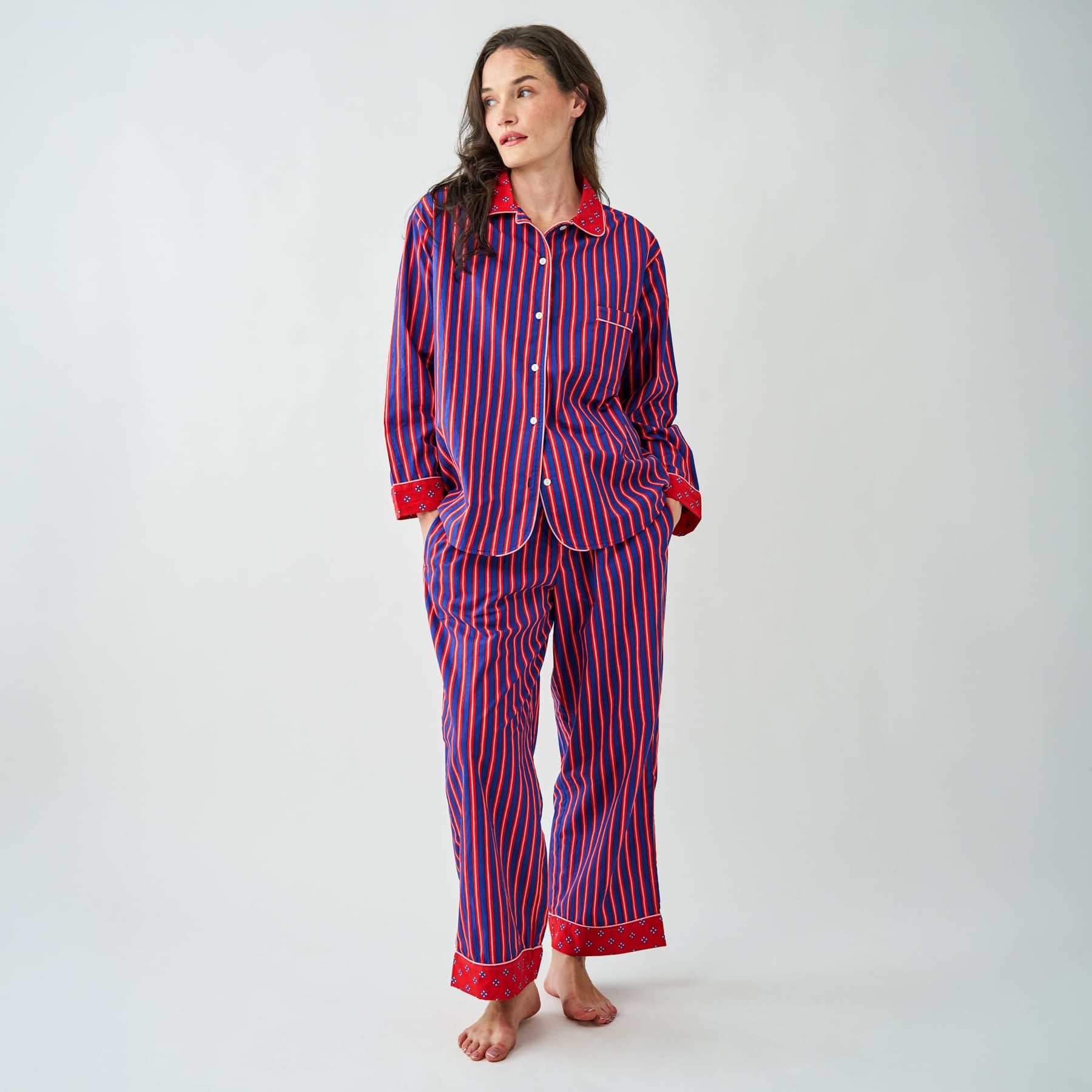 Bonnie Pajama Set Navy + Red Stripes with Dot Trim Size Small Pajamas