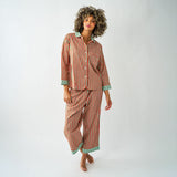 Bonnie Pajama Set Sage + Rust Stripes with Dot Trim Pajamas