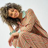 Bonnie Pajama Set Sage + Rust Stripes with Dot Trim Size Small Pajamas