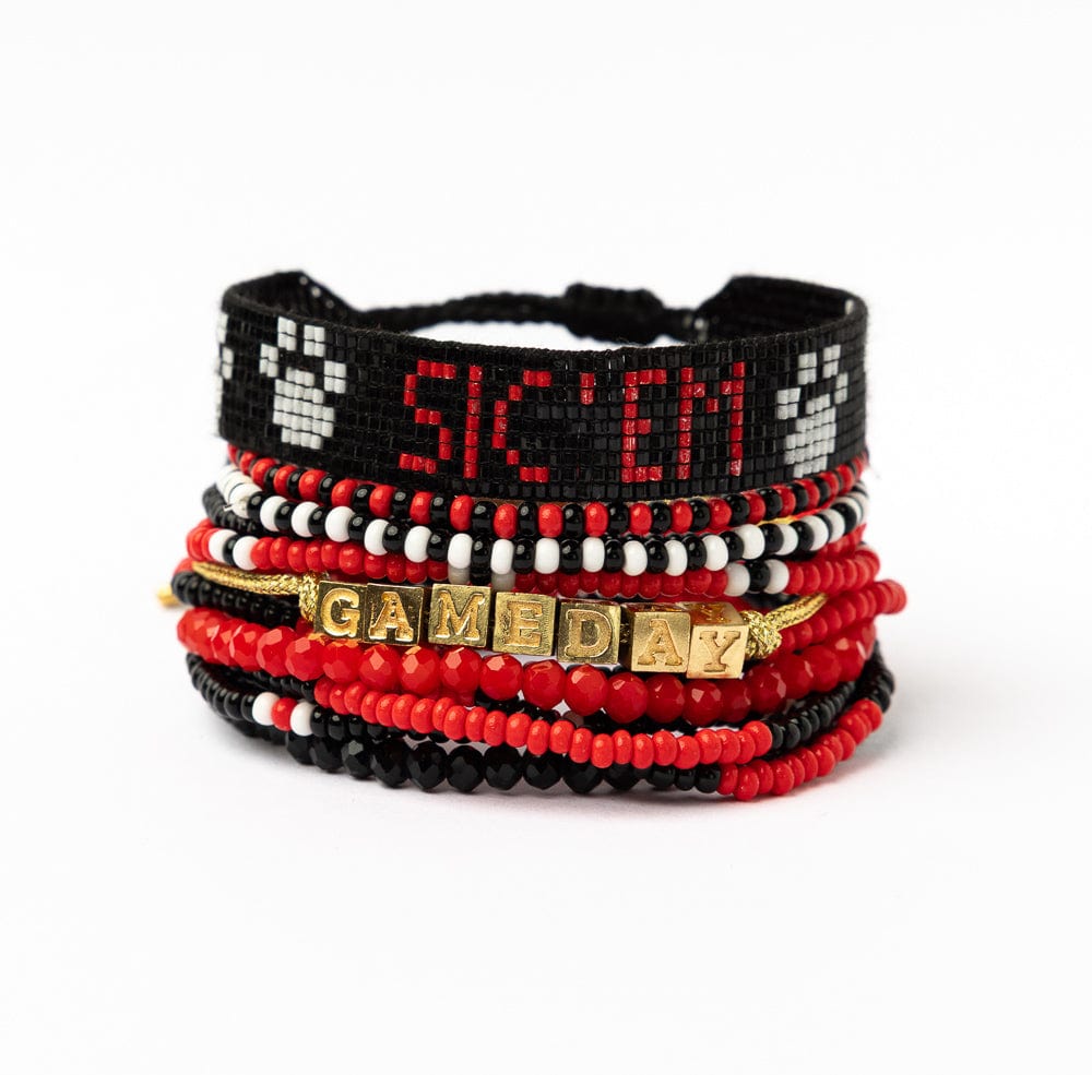 Bracelet Stack Game Day Bright Red + White + Black Stack