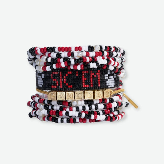 Bracelet Stack Game Day Bright Red + White + Black Bracelet