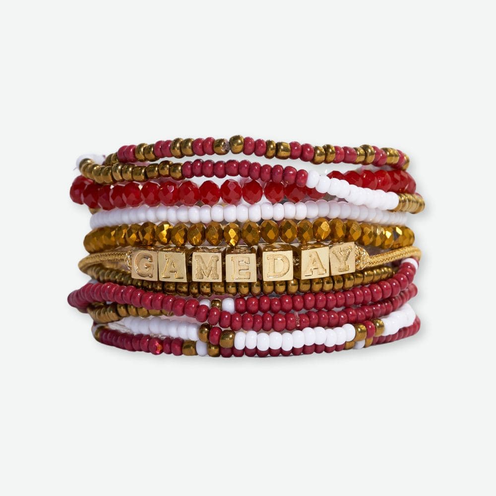 Bracelet Stack Game Day Dark Red + Gold Bracelet