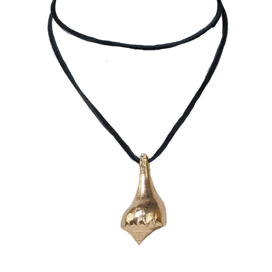 Brass Shell Pendant with Leather Cord Necklace