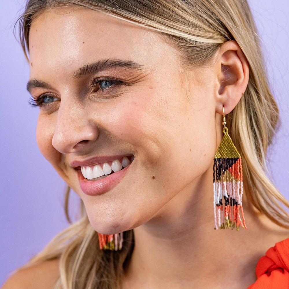 Brittany Mixed Triangles Beaded Fringe Earrings Jaipur