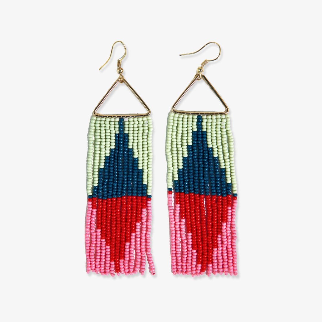 Brooke Split Diamond Beaded Fringe Earrings Tomato Red Earrings