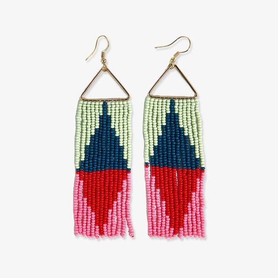 Brooke Split Diamond Beaded Fringe Earrings Tomato Red Earrings