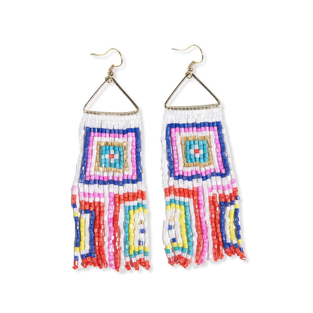 Load image into Gallery viewer, Brooke Squares Beaded Fringe Earrings Neon White Earrings
