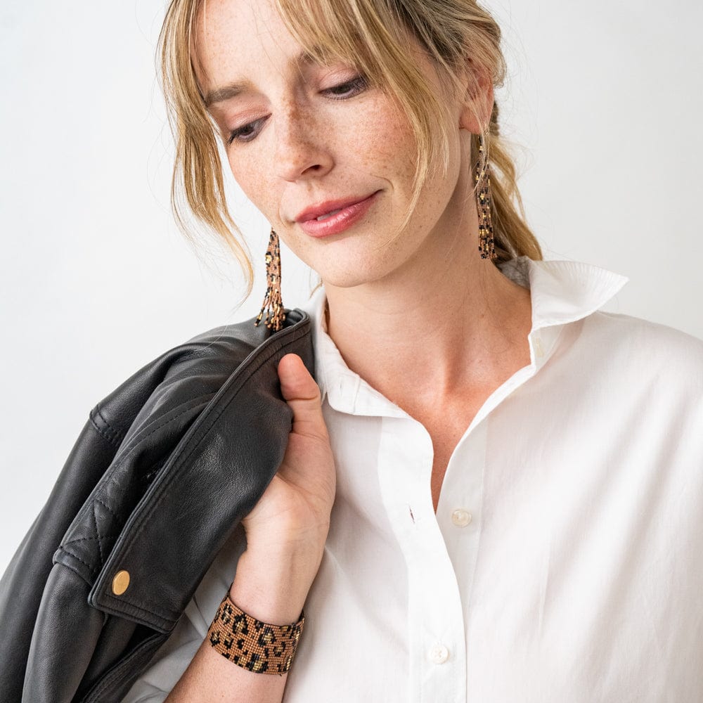 Brooklyn Cheetah Print Beaded Stretch Bracelet Mocha Stretch