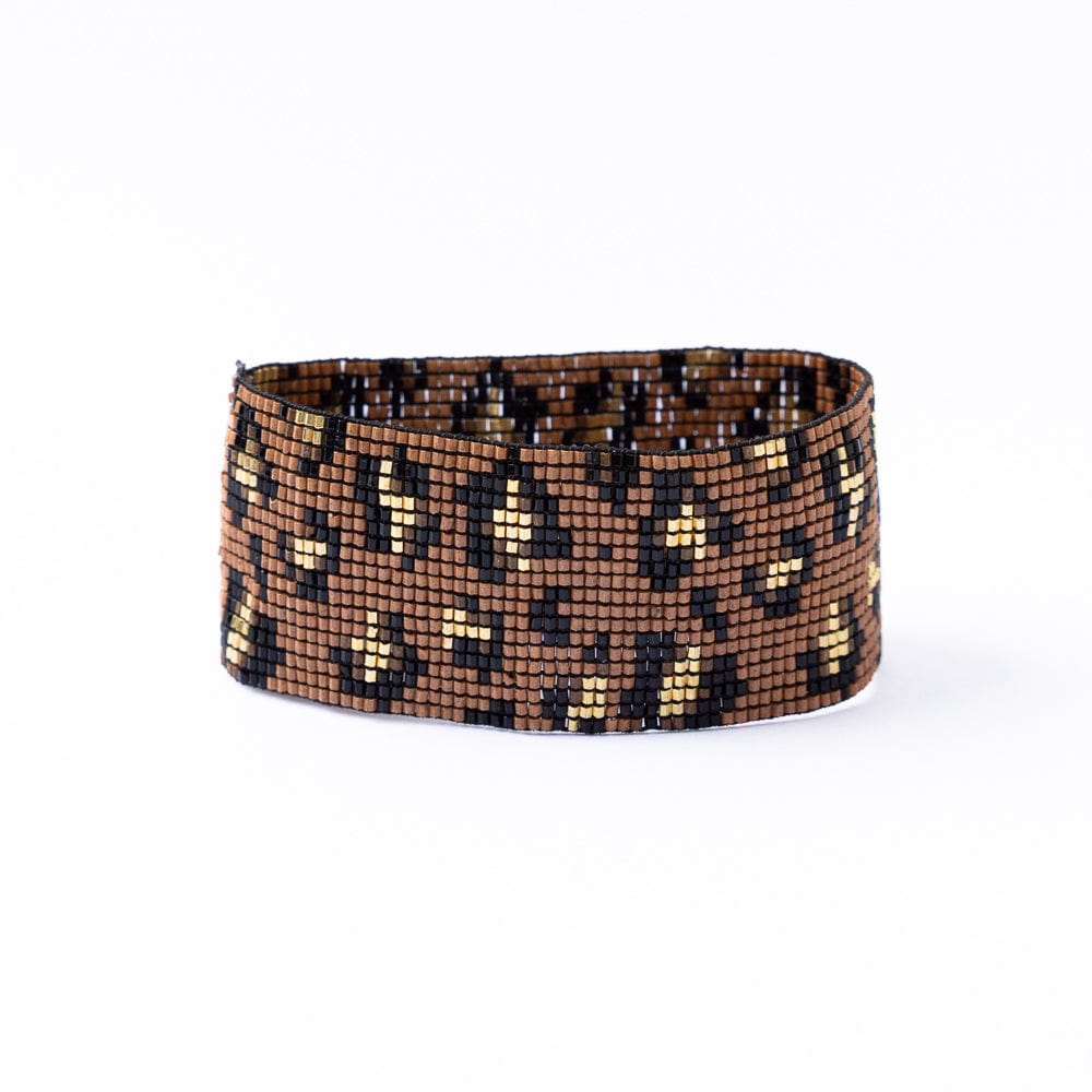 Brooklyn Cheetah Print Beaded Stretch Bracelet Mocha Stretch