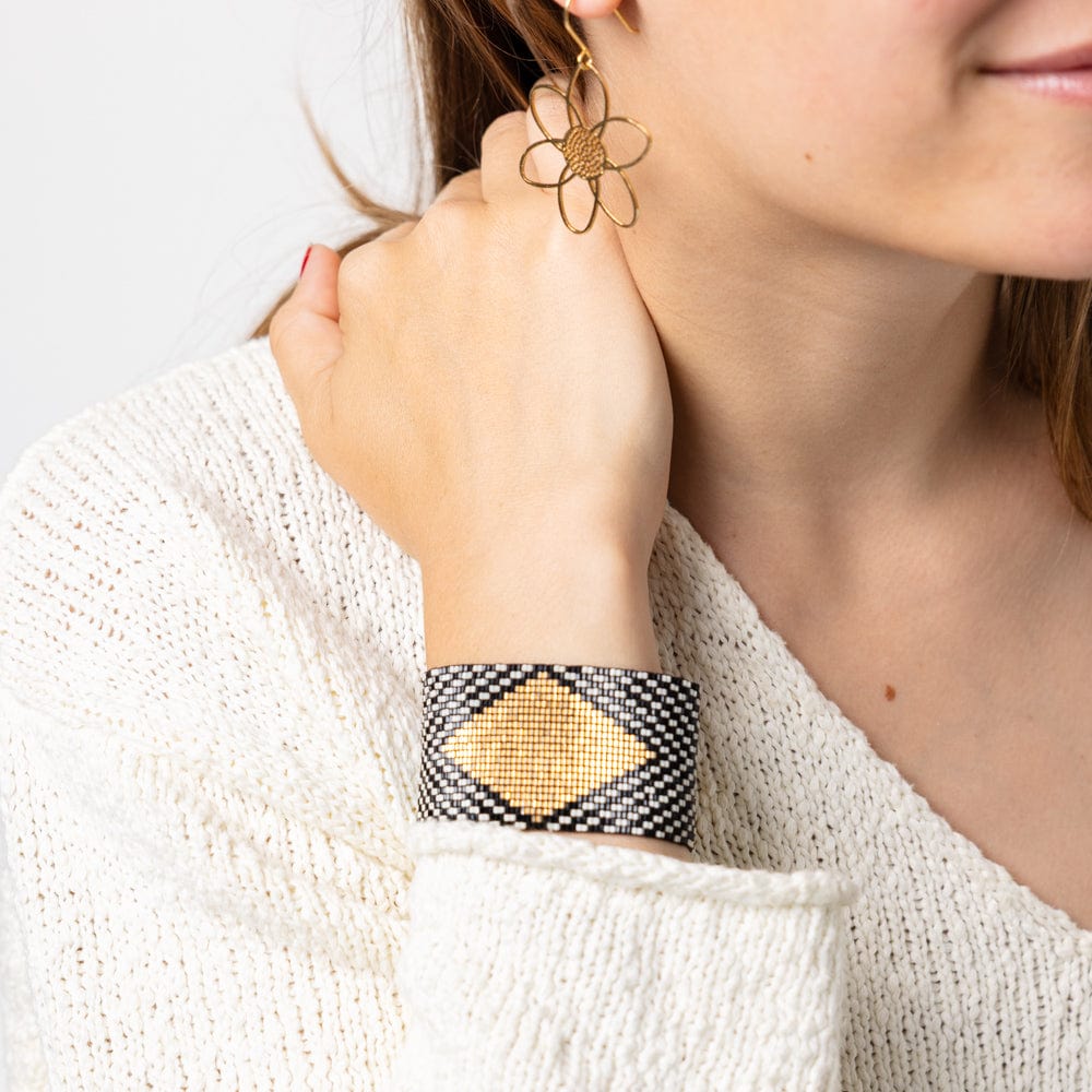 Brooklyn Diamond Beaded Stretch Bracelet Black Stretch