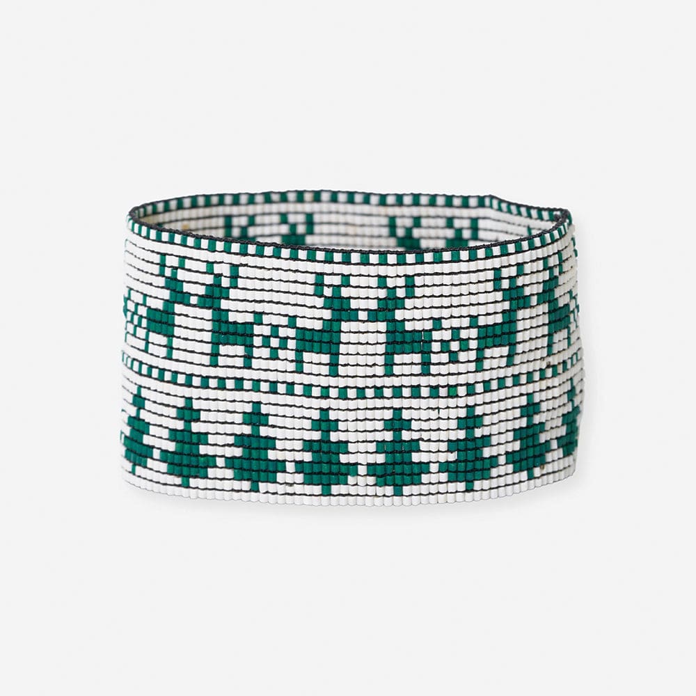 Brooklyn Faire Isle Nordic Snowflakes Beaded Stretch Bracelet Emerald Green And White Bracelets