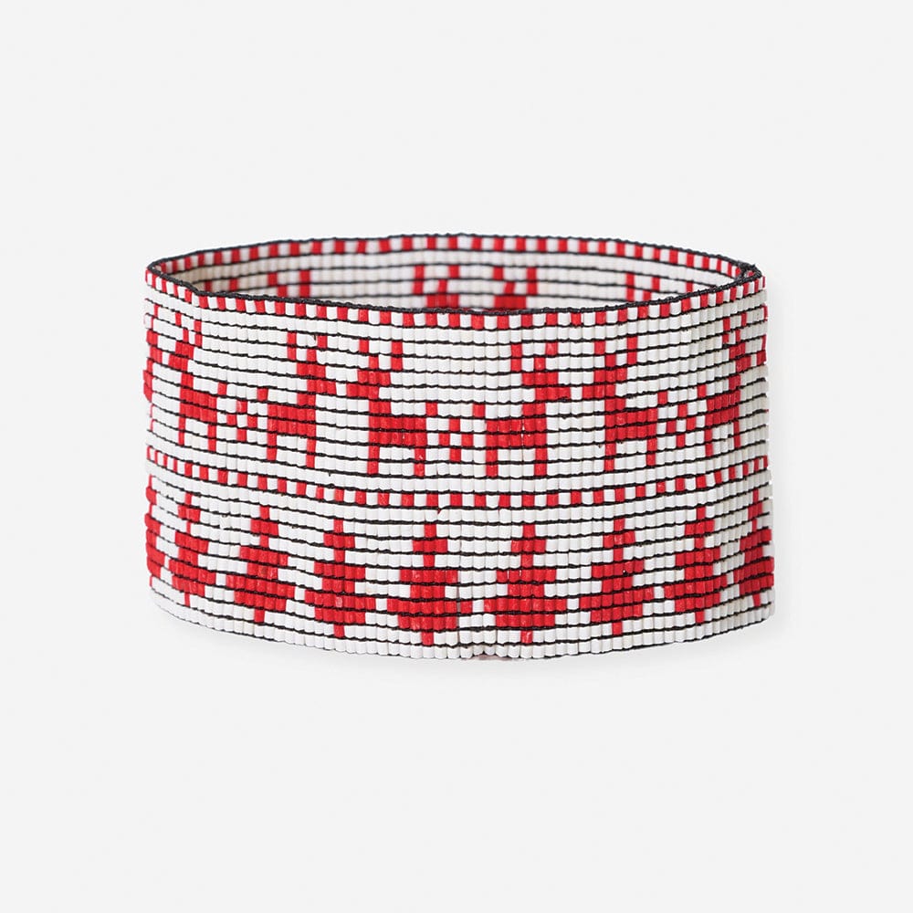 Brooklyn Faire Isle Nordic Snowflakes Beaded Stretch Bracelet Red And White Bracelets