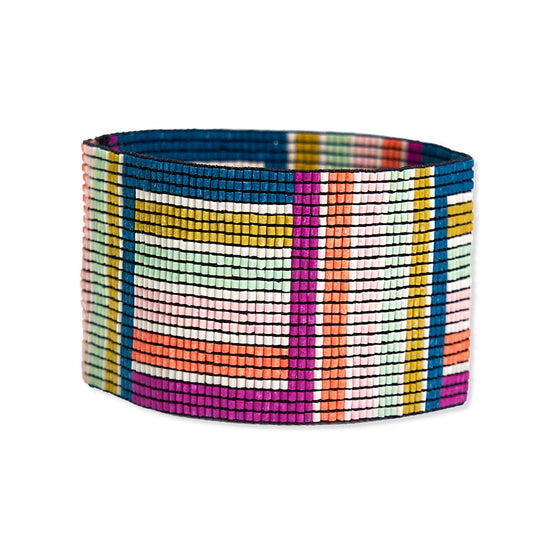Load image into Gallery viewer, Brooklyn Geo Stripe Beaded Stretch Bracelet Rainbow Bracelet
